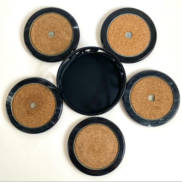 Black Iron Scroll Coaster Holder with Marble Coasters - Picture 6 of 14